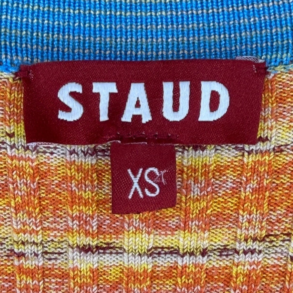 STAUD Shoko Women Multicolor Rainbow Striped Ribbed Button Front Maxi Dress XS - Picture 3 of 10
